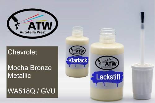 Chevrolet, Mocha Bronze Metallic, WA518Q / GVU: 20ml Lackstift + 20ml Klarlack - Set, von ATW Autoteile West.